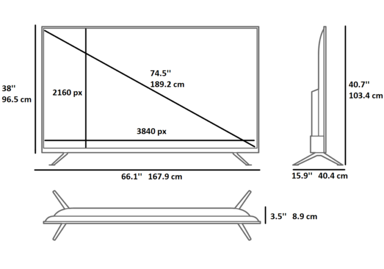 75 inch tv dimensions